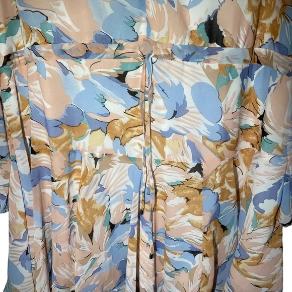 Entro Womens Large Floral Boho Preppy Pastel Long Sleeve Split Neck Tiered Dress - Picture 4 of 14